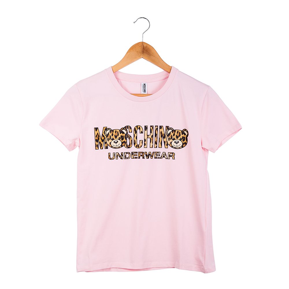 MOSCHINO 經典Underwear 泰迪熊豹紋LOGO棉質短T恤(粉紅/S) - PChome