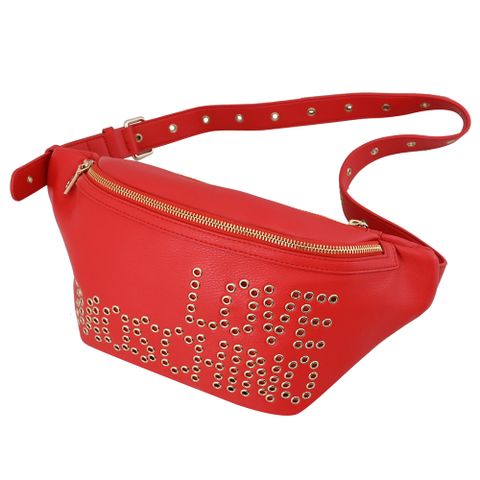 MOSCHINO LOVE MOSCHINO 鏤空LOGO皮革三用胸口/腰包.紅