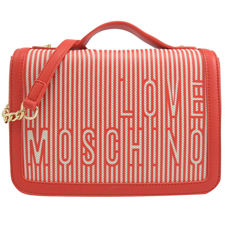 MOSCHINO  LOVE 線條LOGO帆布兩用翻蓋方包.紅白