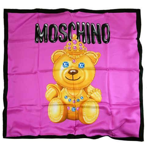 MOSCHINO A7755 8217 黃金氣球小熊純蠶絲大方巾.紫紅