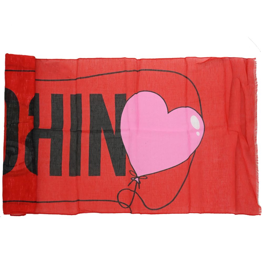 MOSCHINO 03319 M2270 小熊撞色LOGO混紡薄圍巾.紅/小