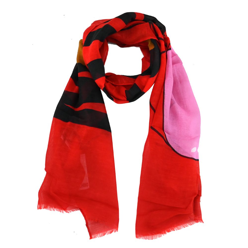 MOSCHINO 03319 M2270 小熊撞色LOGO混紡薄圍巾.紅/小