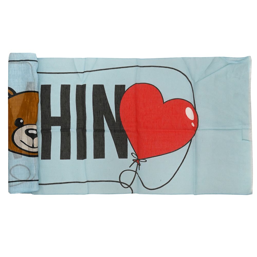 MOSCHINO 03319 M2270 小熊撞色LOGO混紡薄圍巾.藍/小