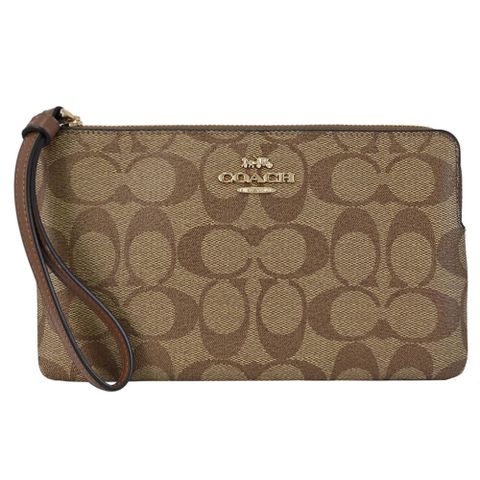 COACH CS438 馬車LOGO經典印花防刮大手拿包.駝色
