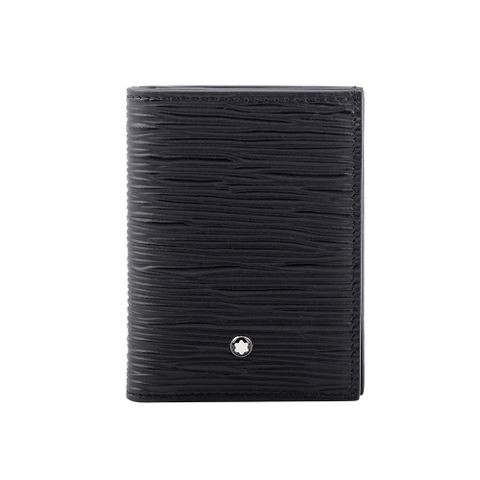 MONT BLANC 4810 系列木紋牛皮釦式4卡迷你短夾(黑色)