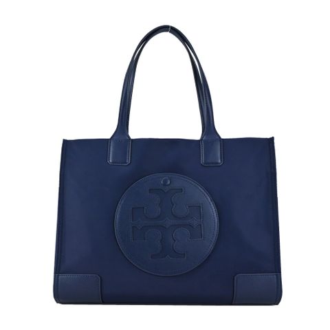 TORY BURCH ELLA 經典縫線LOGO小號尼龍托特包-海軍藍