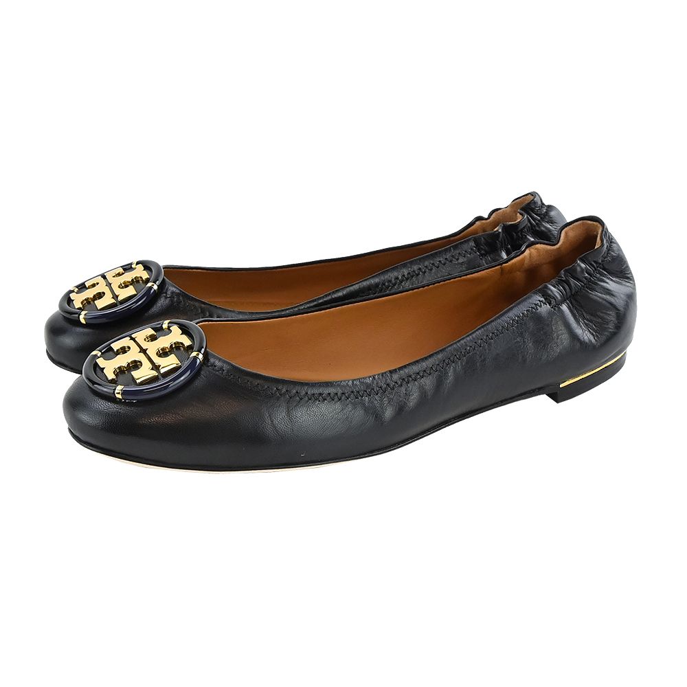 TORY BURCH  MULTI 雙T金字LOGO羊皮平底鞋-黑