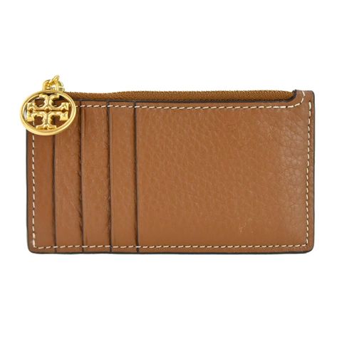 TORY BURCH TB MILLER荔枝紋卡片零錢夾-棕