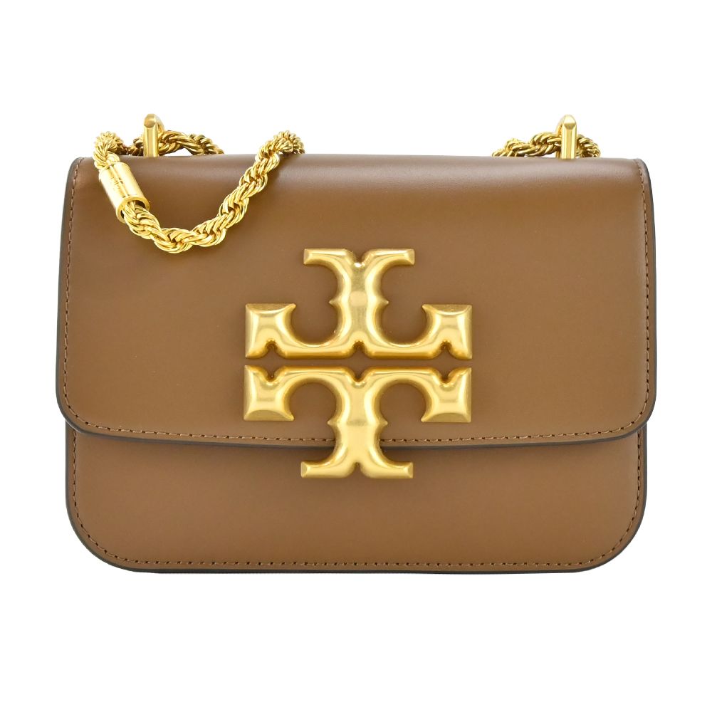 TORY BURCH  TB ELEANOR 雙T金屬LOGO牛皮鏈帶包-棕