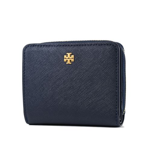 TORY BURCH 防刮十字紋零錢袋短夾-海軍藍