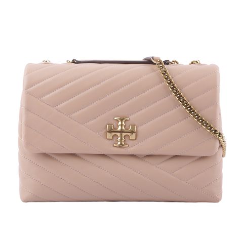 TORY BURCH Kira 縫線設計翻蓋肩背/斜背鍊包(沙色) 90446 288