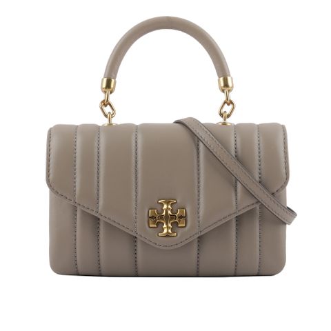 TORY BURCH Kira 直條縫線皮革手提/斜背迷你二用包(灰色) 143506 082