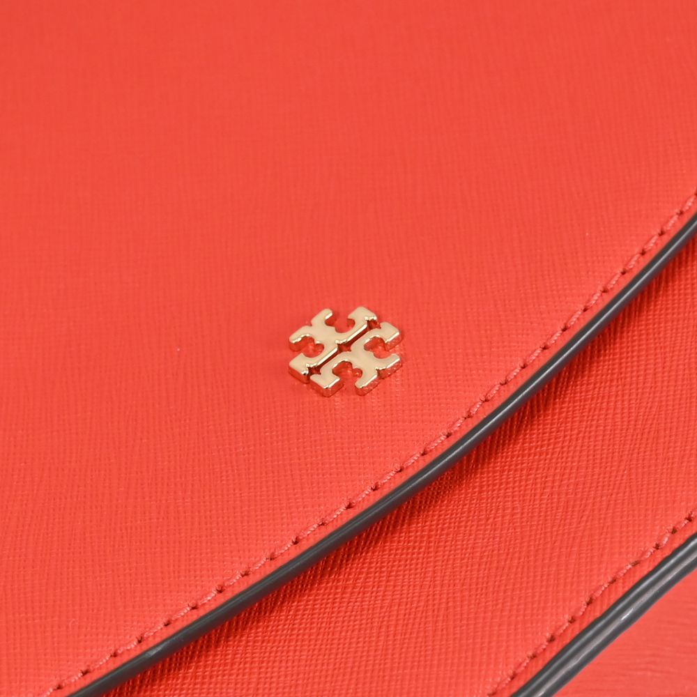 TORY BURCH  經典LOGO防刮翻蓋肩斜背鍊包.紅