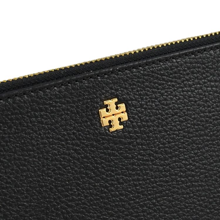 TORY BURCH  荔枝皮革雙層拉鍊斜背扁包.黑