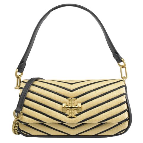 TORY BURCH KIRA CHEVRON 編織草編兩用包.黑邊