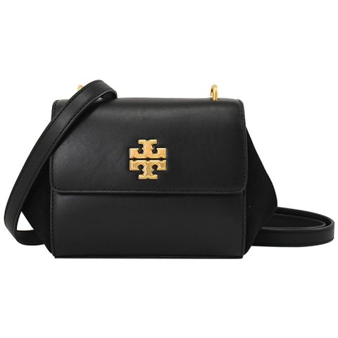 TORY BURCH 89685 經典LOGO絨面拼接迷你斜背包.黑