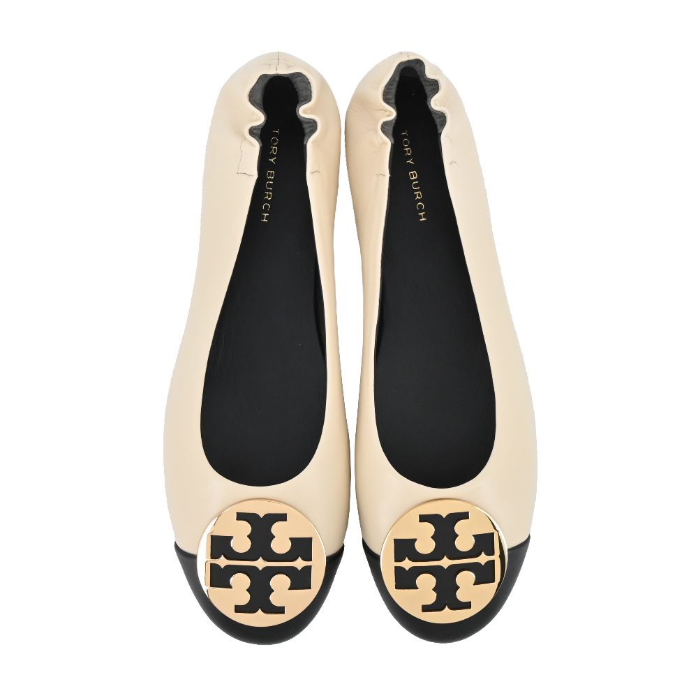 TORY BURCH  CLAIRE 皮革LOGO拼色芭蕾平底鞋-黑白