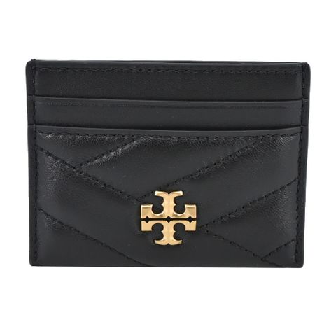 TORY BURCH KIRA金屬LOGO皮革絎縫卡片夾-黑