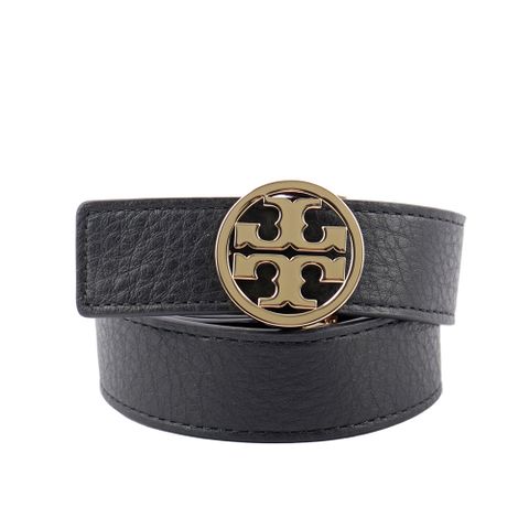 TORY BURCH Miller 素面皮革寬2.5cm雙面可用皮帶(黑色/焦糖色) 138935 001