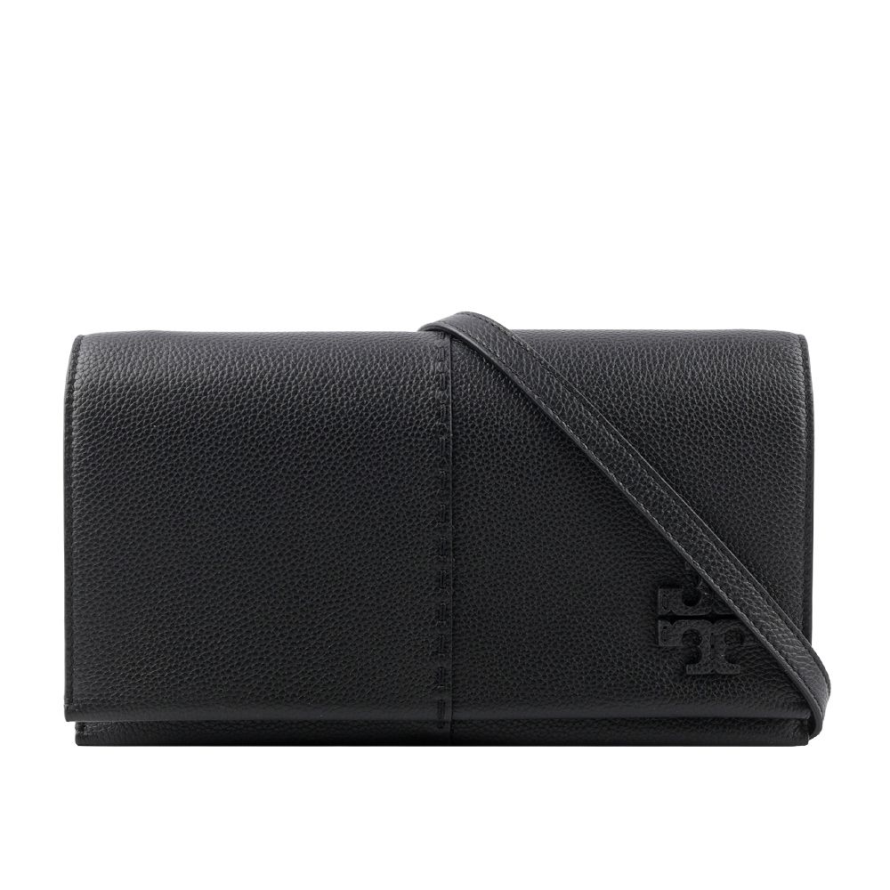 TORY BURCH  McGRAW 鵝卵石皮革皮夾式斜背包(黑色) 137247 001