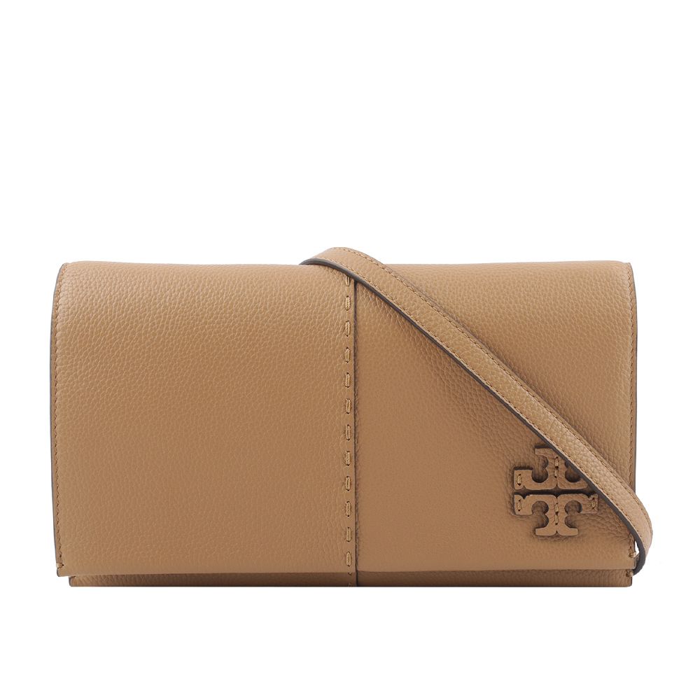 TORY BURCH  McGRAW 鵝卵石皮革皮夾式斜背包(提拉米蘇) 137247 227