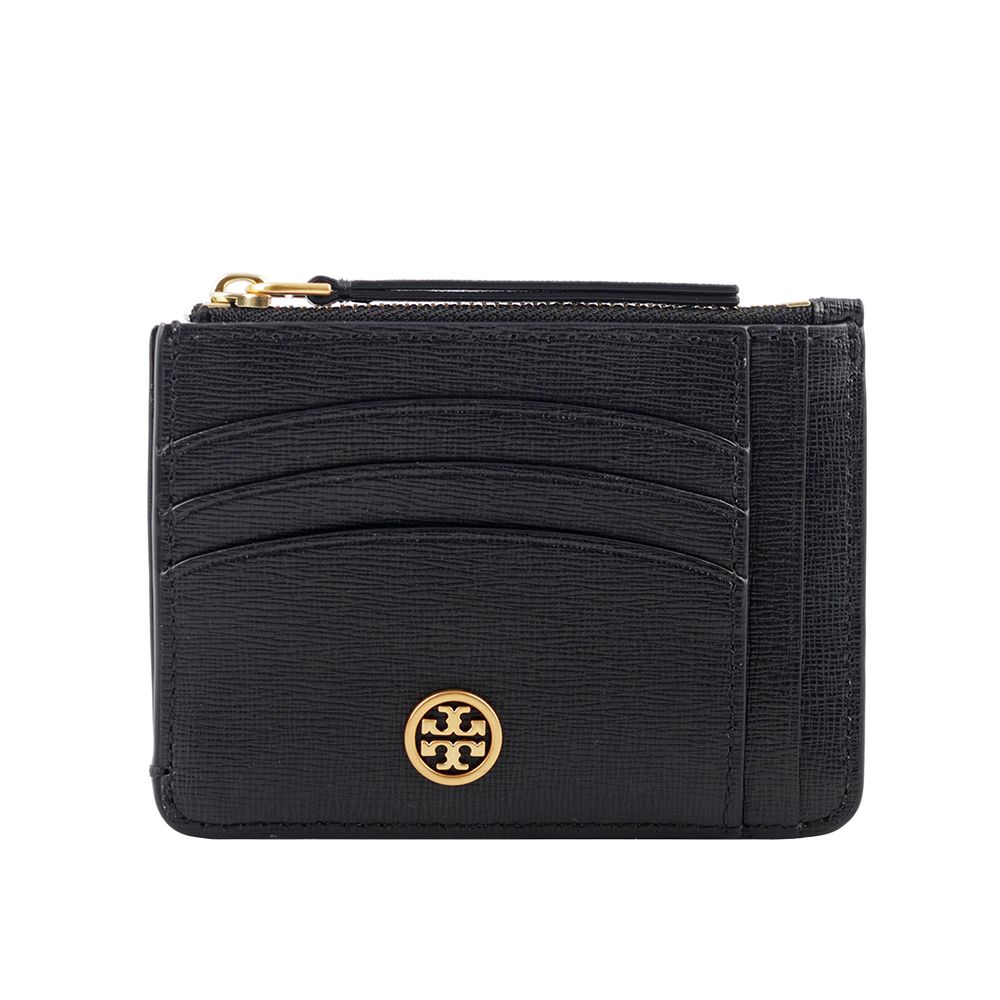 TORY BURCH  Robinson 紋理皮革多功能拉鍊卡片夾(黑色) 84071 001