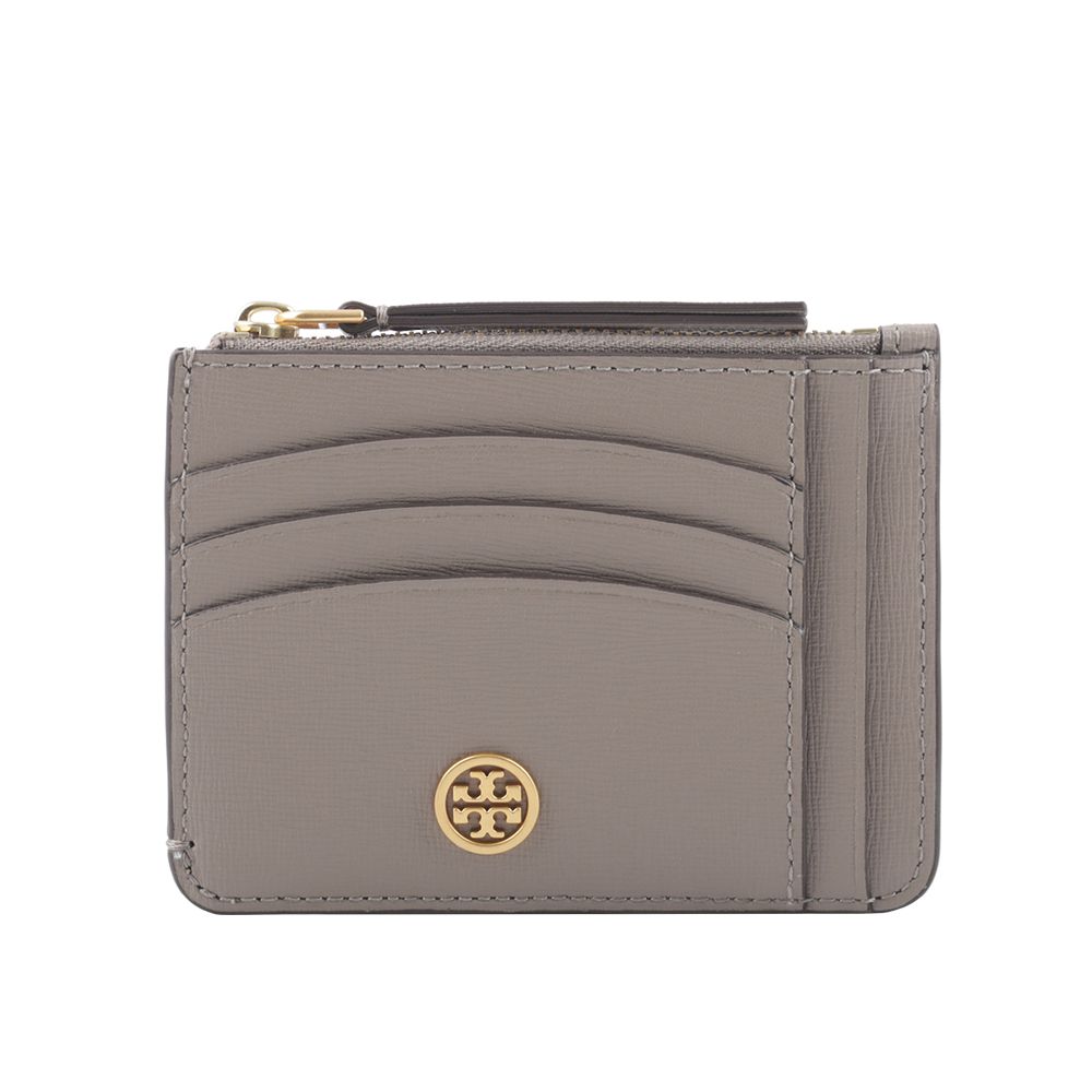 TORY BURCH  Robinson 紋理皮革多功能拉鍊卡片夾(灰色) 84071 082