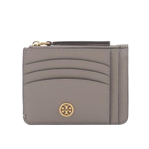 TORY BURCH Robinson 紋理皮革多功能拉鍊卡片夾(灰色) 84071 082