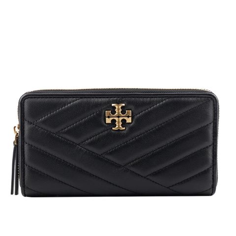 TORY BURCH Kira 縫線納帕皮革形拉鍊長夾(黑色) 90348 001