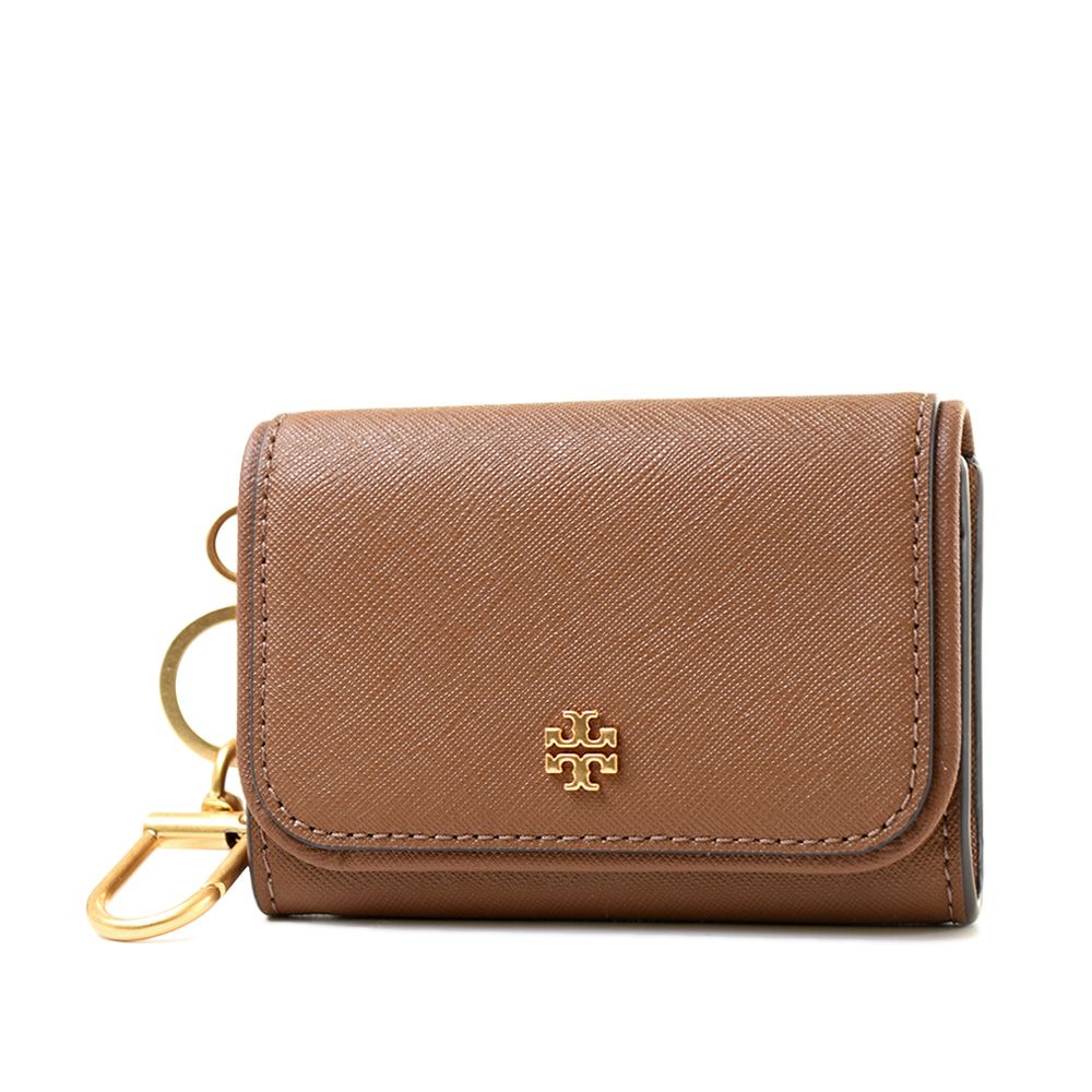 TORY BURCH  十字紋防刮翻蓋證件/零錢包-焦糖色