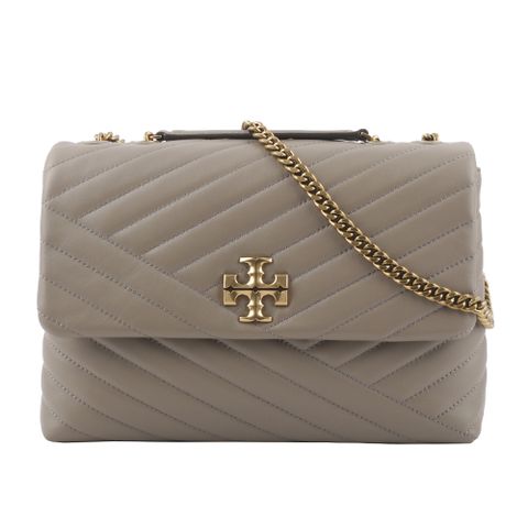 TORY BURCH Kira 縫線設計翻蓋肩背/斜背鍊包(灰色) 90446 082