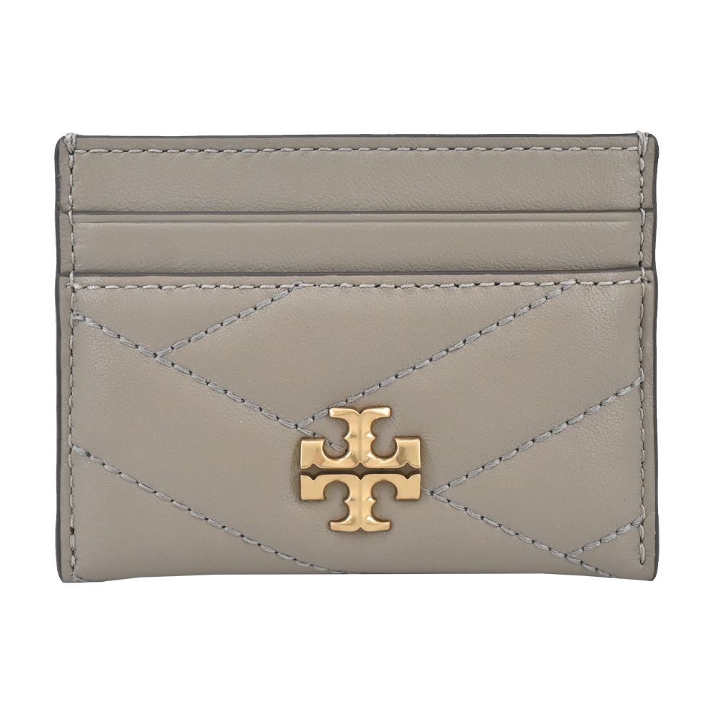  TORY BURCH KIRA金屬LOGO皮革絎縫卡片夾-灰