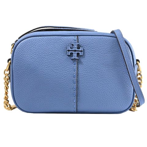 TORY BURCH 147578 經典LOGO荔枝皮革斜背相機包.藍