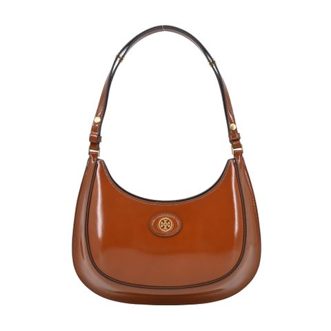 TORY BURCH ROBINSON 漆皮手提/肩背新月包-棕