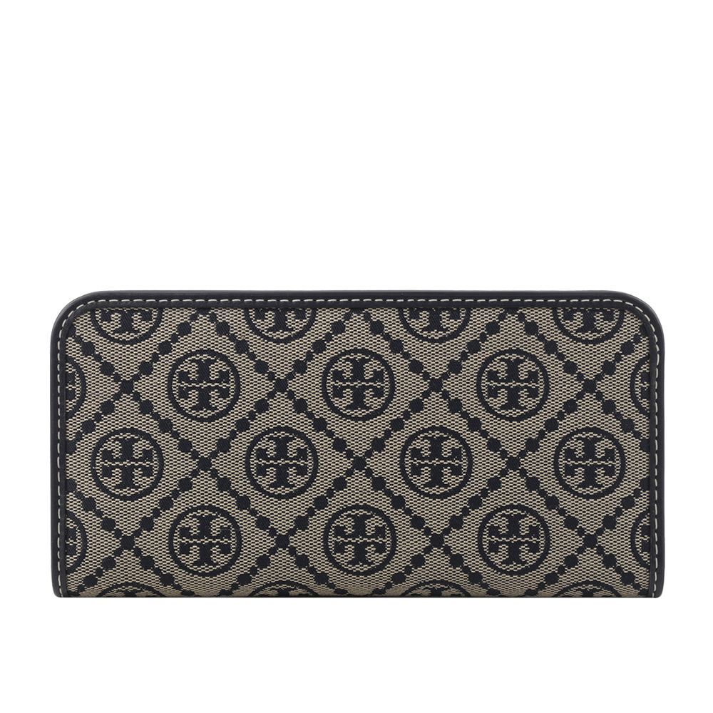  TORY BURCH T Monogram 緹花薄款釦式對開長夾(海軍藍)