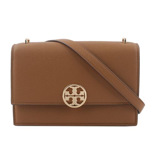 TORY BURCH Miller 荔枝皮革翻蓋肩背/斜背二用包(木棕色)