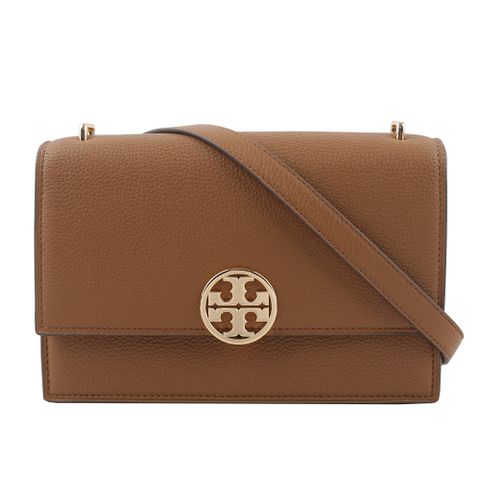 TORY BURCH Miller 荔枝皮革翻蓋肩背/斜背二用包(木棕色) 154675 202