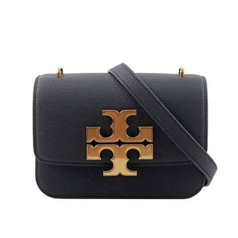 TORY BURCH Eleanor 荔枝皮革大標誌翻蓋小款二用包(黑色) 155671 001