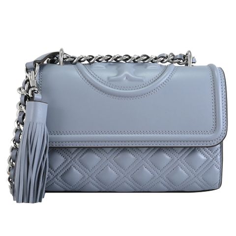 TORY BURCH 75576 FLEMING 流蘇菱格翻蓋肩斜鍊包.雲藍色 小