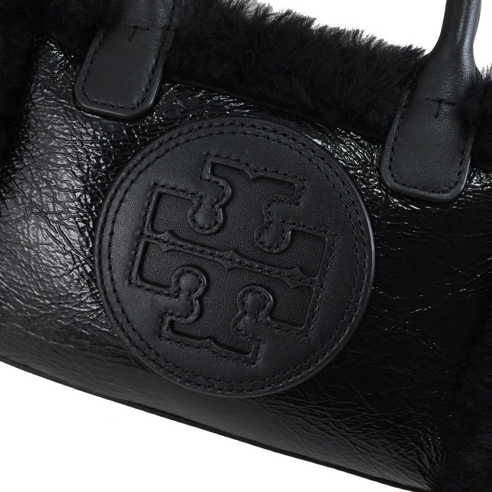 TORY BURCH  絨毛飾邊亮面皮革兩用小包.黑