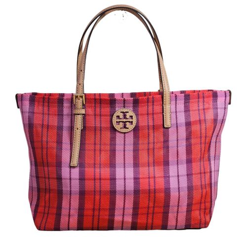 TORY BURCH Emerson 新版粉紅紅色 East West 網格市集托特包手提包兩用包(贈原廠防塵袋紙袋)