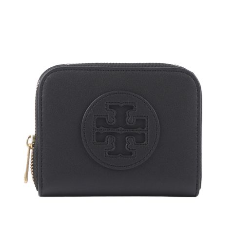 TORY BURCH Ella 標誌皮革形拉鍊卡片夾/零錢包(黑色)