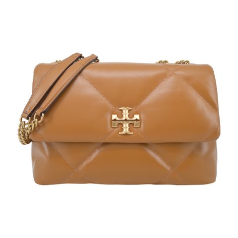 TORY BURCH KIRA 納帕皮革菱格紋翻蓋側背/肩背包-棕