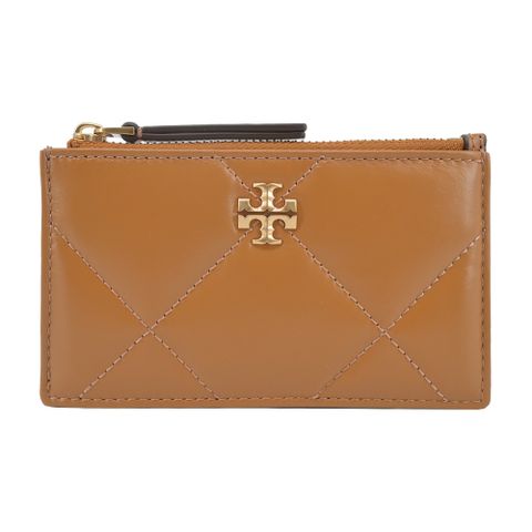 TORY BURCH KIRA菱格紋拉鍊卡片/零錢包-棕