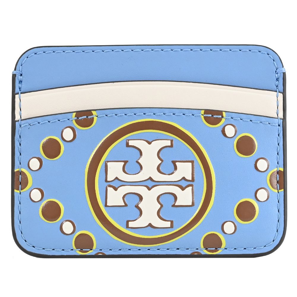 TORY BURCH 浮雕LOGO圖騰隨身卡片夾.藍