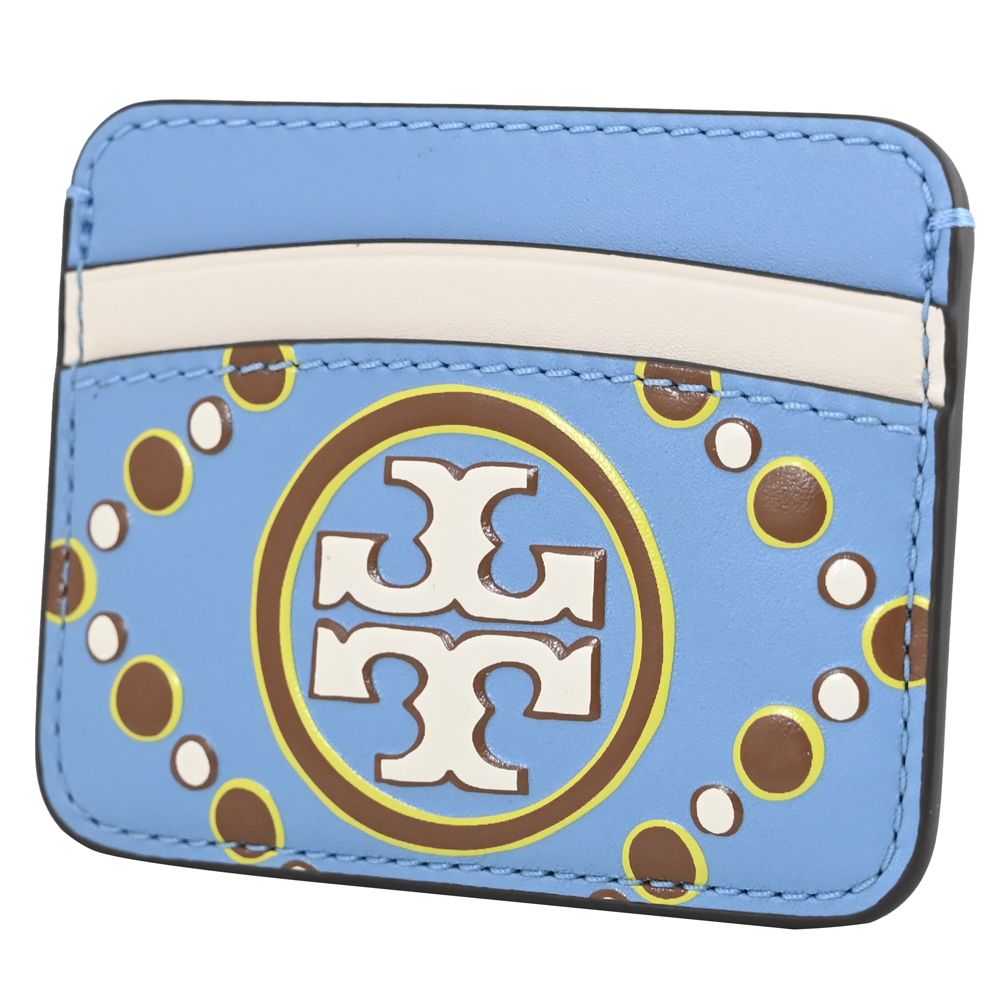 TORY BURCH 浮雕LOGO圖騰隨身卡片夾.藍