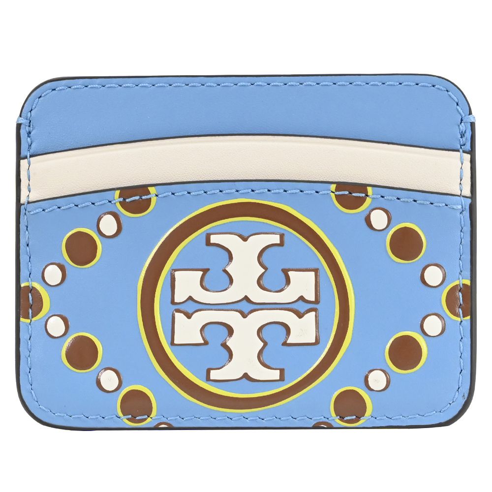 TORY BURCH 浮雕LOGO圖騰隨身卡片夾.藍