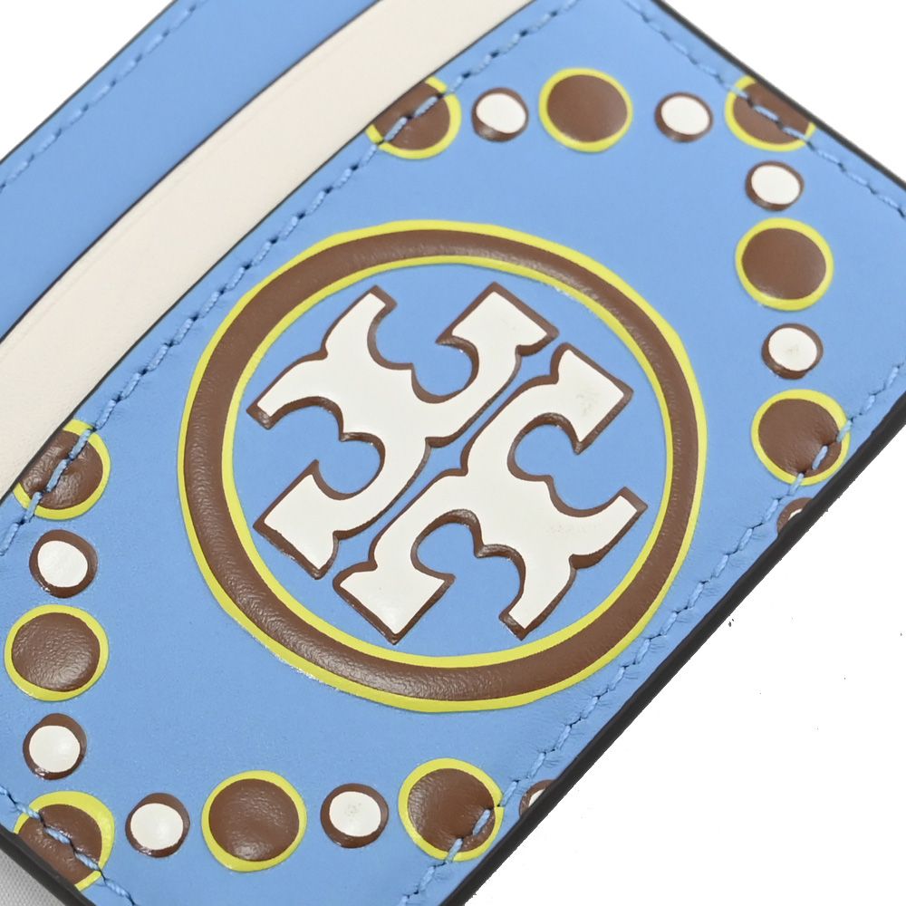 TORY BURCH 浮雕LOGO圖騰隨身卡片夾.藍