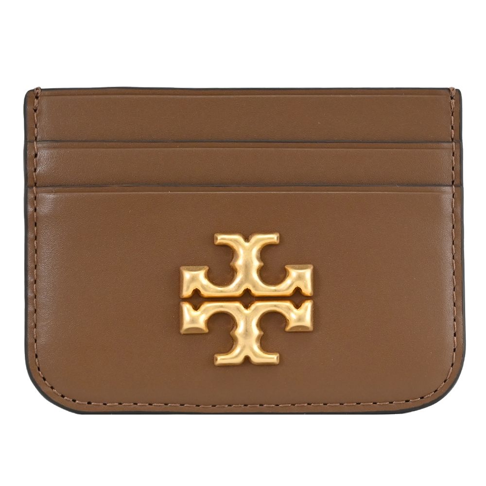 TORY BURCH 金屬LOGO皮革隨身卡片夾.駝棕