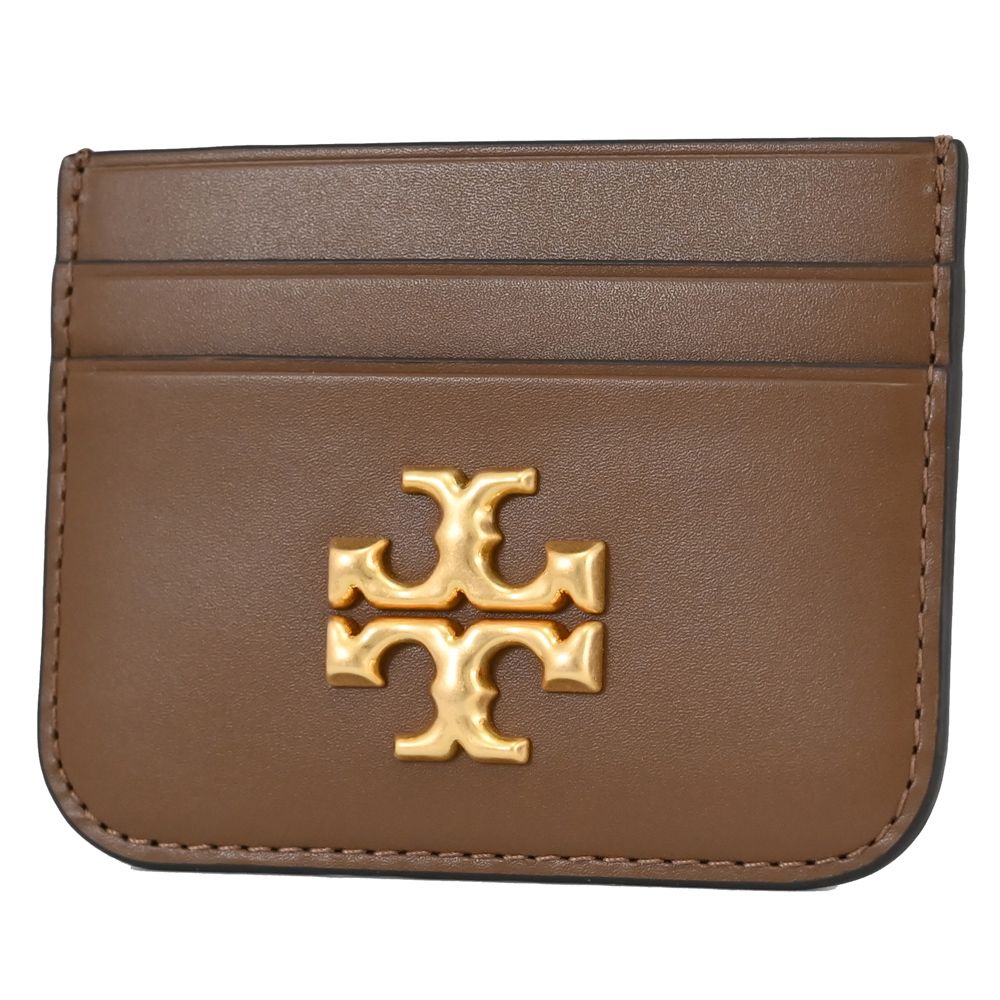 TORY BURCH 金屬LOGO皮革隨身卡片夾.駝棕